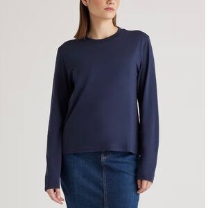 Quince Cotton Modal Relaxed Long Sleeve Tee Navy Blue size Medium